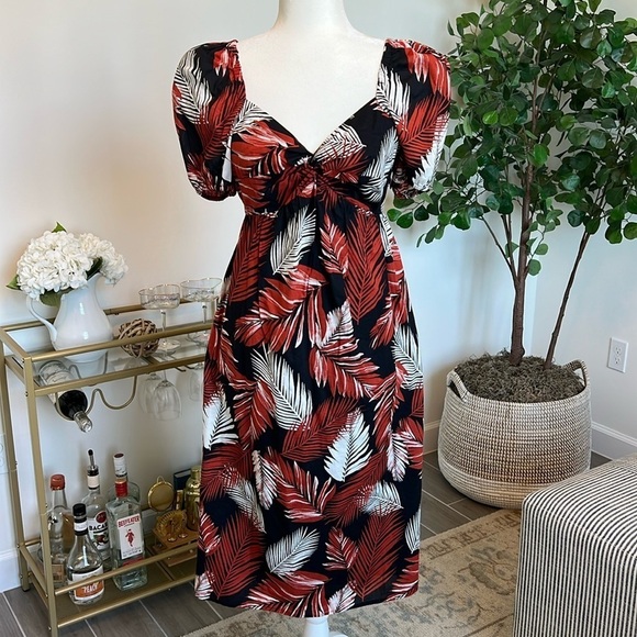 J. Crew Tropical Summer Puff Sleeve Twist Front Smocked Back Midi Dress Size 2 - Picture 3 of 16